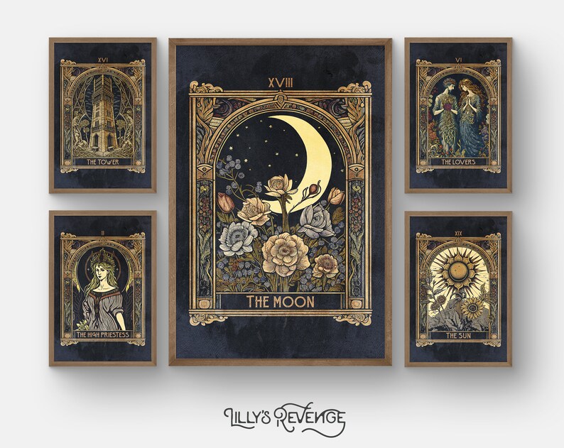 Set of 5 Printable Tarot Card Prints Tarot Wall Art Tarot - Etsy
