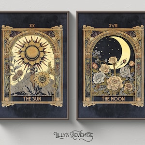 2er Set druckbare Tarot Karte Sonne und Mond Kunstdrucke, mystische Wandkunst, Tarot Wohndekor, witchy druckbare Wandkunst | DIGITALER DOWNLOAD