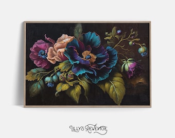 Impresiones de arte mural floral oscuro en tonos joya imprimibles, impresiones de pintura de peonías, arte mural floral, decoración botánica oscura, arte mural melancólico, DESCARGA DIGITAL
