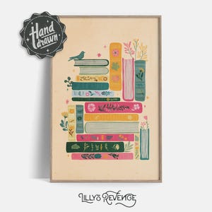 Colorful Book Print Library Printable Modern Book Print Book Club Print Reading Corner Art Reading Nook Decor DIGITAL DOWNLOAD