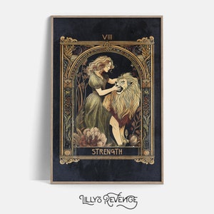 Druckbare Tarotkarte Stärke Art Print Tarot Wandkunst Mystische Wand Kunst Tarot Wohnkultur Witchy druckbare Wandkunst DIGITAL DOWNLOAD