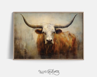 Printable Longhorn Wall Art Texas Farmhouse Decor Longhorn Painting Western Wall Decor Rustic Wall Art Longhorn Print DIGITAL DOWNLOAD