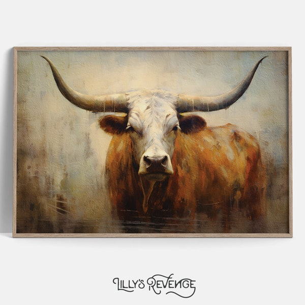 Printable Longhorn Wall Art Texas Farmhouse Decor Longhorn Painting Western Wall Decor Rustic Wall Art Longhorn Print DIGITAL DOWNLOAD