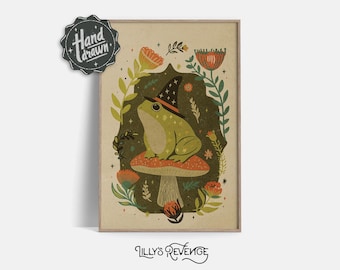 Toad Witchy Art | Vintage Frog Print | Witchy Frog Lover Gift | Whimsigoth Decor Frog Art