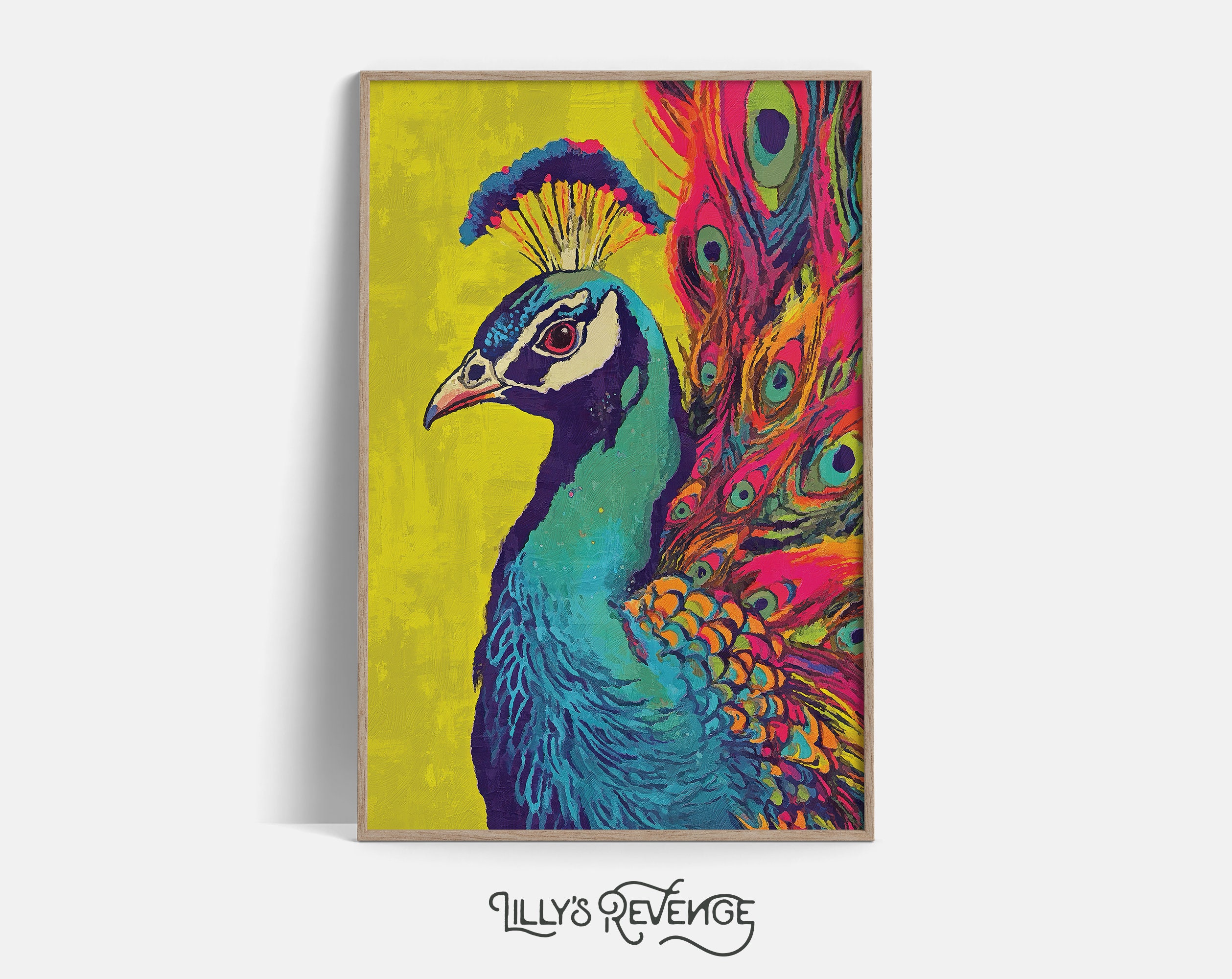 Colorful Peacock Art Print Peacock Wall Art Pop Art Print Dopamine Decor Animal Printable Unique Wall Art Peacock Poster DIGITAL DOWNLOAD