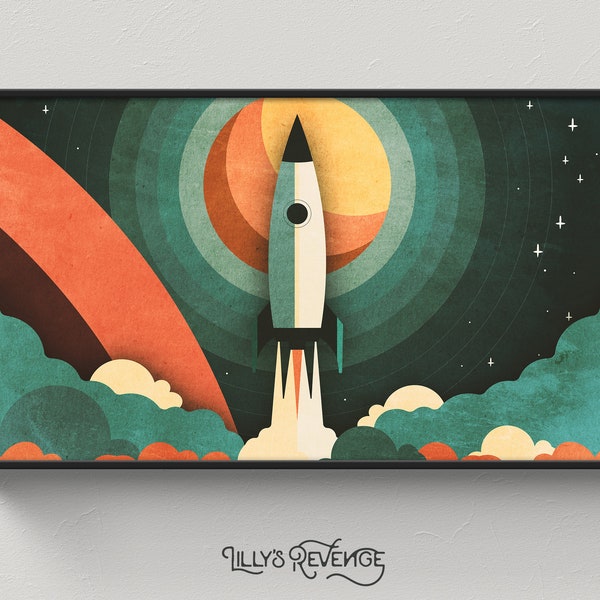 Samsung Frame TV Art Mid Century Art Space Print Rocket Ship Frame TV Art Modern Space Age Decor Sci Fi Wall Art | Digital Download