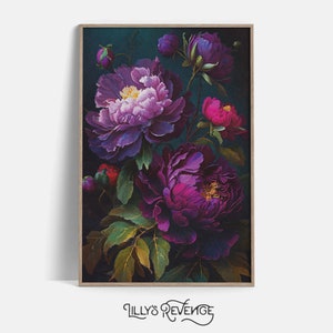 Purple Peony Painting Flower Wall Art Dark Floral Print Dark Academia Decor Jewel Tone Decor Floral Print Nature Wall Art DIGITAL DOWNLOAD