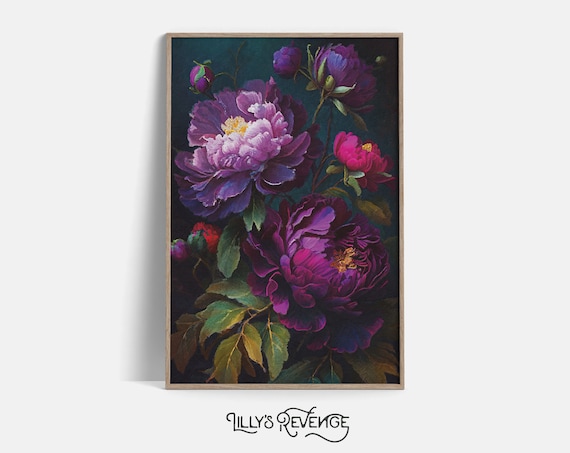 Purple Peony Painting Flower Wall Art Dark Floral Print Dark Academia Decor Jewel Tone Decor Floral Print Nature Wall Art DIGITAL DOWNLOAD