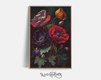 California Poppy Art Flower Wall Art Dark Floral Print Dark Academia Decor Jewel Tone Decor Floral Print Nature Wall Art DIGITAL DOWNLOAD
