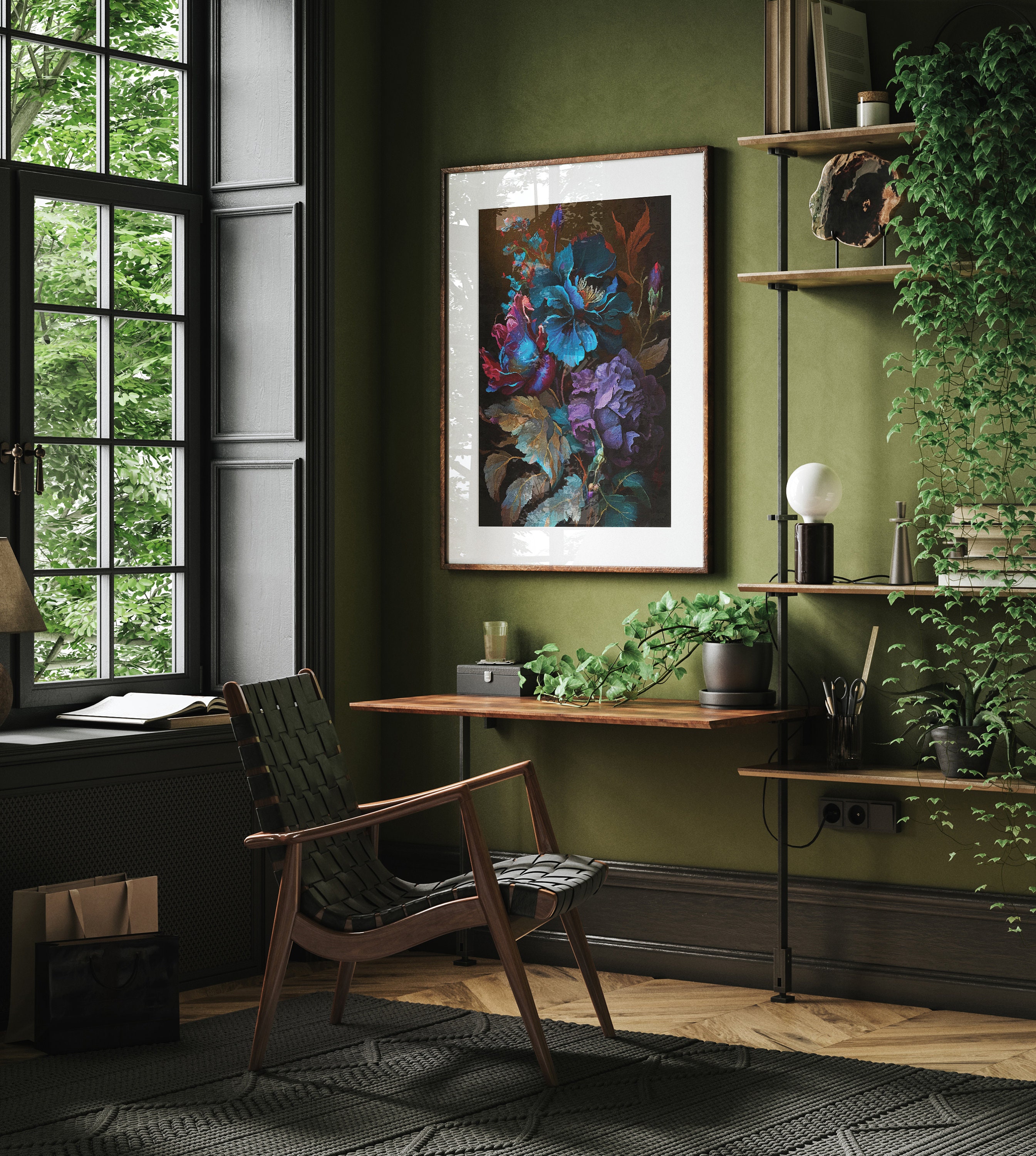 Set of 2 Printable Jewel Tone Wall Art Dark Floral Prints Moody Wall ...