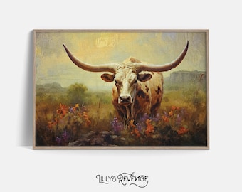 Printable Longhorn Wall Art Texas Farmhouse Decor Longhorn Painting Western Wall Decor Rustic Wall Art Longhorn Print DIGITAL DOWNLOAD
