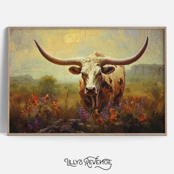 Printable Longhorn Wall Art Texas Farmhouse Decor Longhorn Painting Western Wall Decor Rustic Wall Art Longhorn Print DIGITAL DOWNLOAD