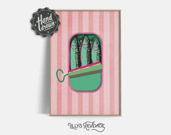 Tinned Sardine Print Tin Fish Wall Art Sardines Painting Fisherman Aesthetic Dopamine Decor Print Coastal Wall Art Seafood DIGITAL DOWNLOAD