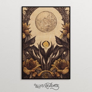 Witchy Wall Decor Floral Moon Botanical Cottagecore Printable Wall Art, Dark Acadmeia, Botanical Print | Digital Download