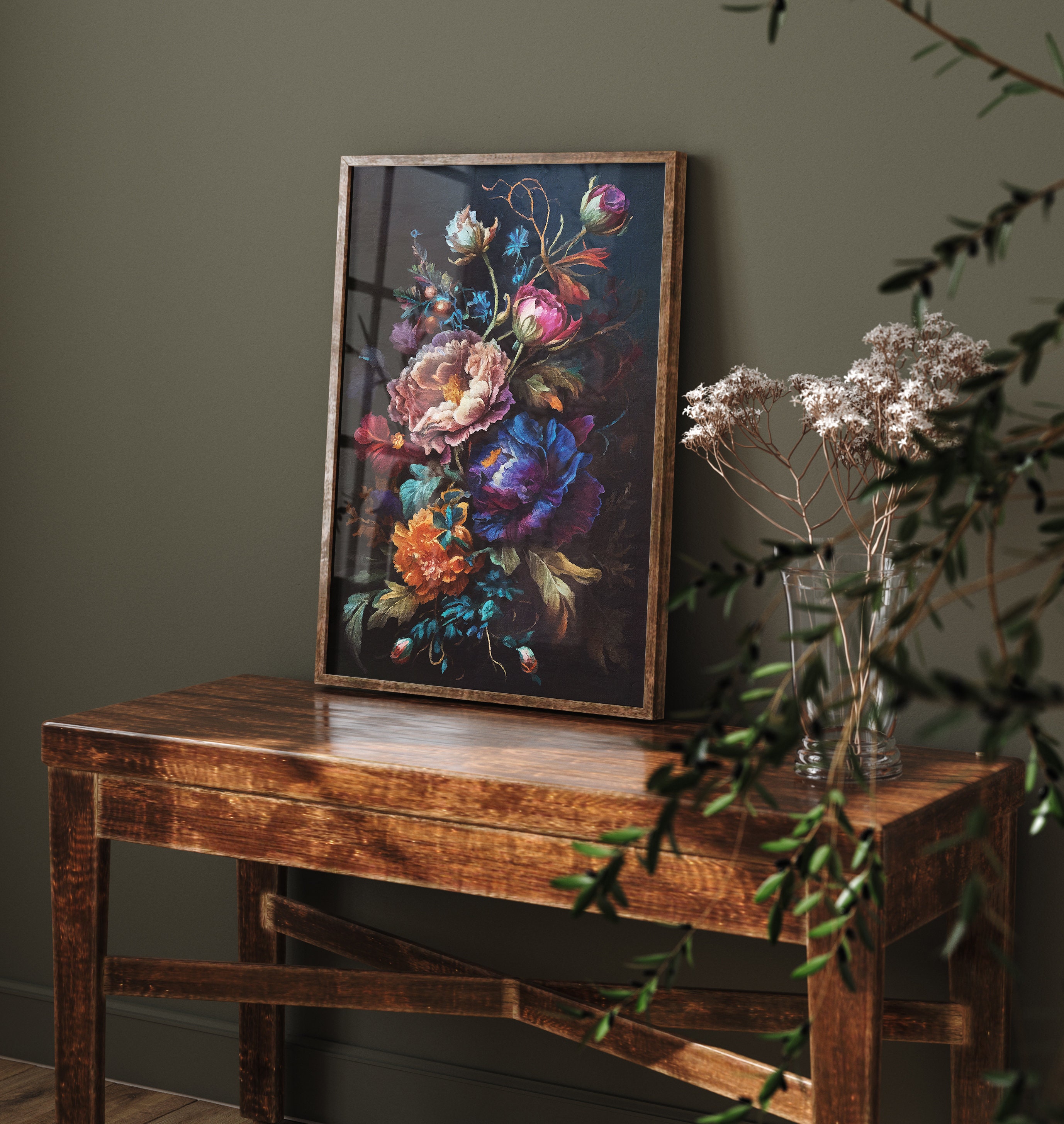 Set of 2 Printable Jewel Tone Wall Art Dark Floral Prints Moody Wall ...