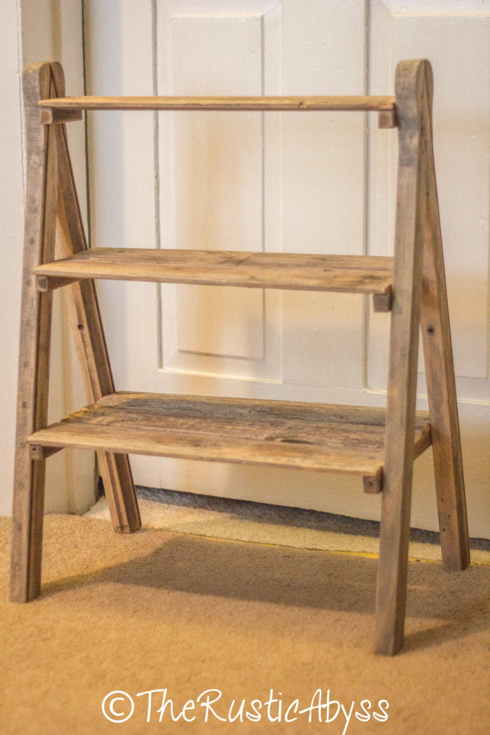 Cupcake Stand Rustic Wood Tiered Ladder WITH BOTTOM SHELF Etsy