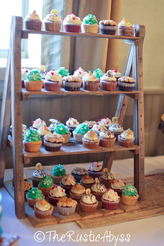 Cupcake Stand Rustic Wedding Reclaimed Wood Barn Tiered Ladder Etsy