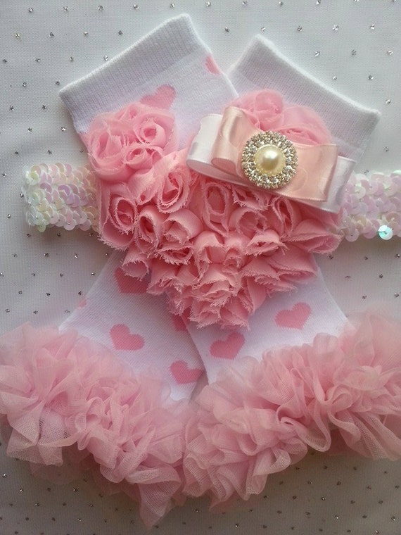 Items similar to Light Pink Heart with Fluffy Leg Warmer Headband Set/Toddler Leg Warmers/Infant