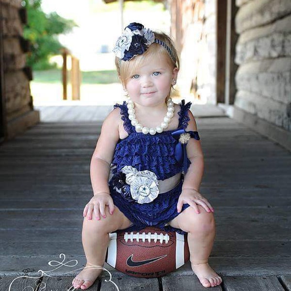 Dallas Cowboys Inspired Baby Romper/Baby Girl Romper/Girl Lace Romper/Lace Romper/Baby Lace Romper/Petti Romper/Lace Romper Baby/Photo Prop