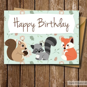 woodland birthday cards, Printable Birthday Card ,Digital Template ,Printable Envelope A2,HAPPY BIRTHDAY CARD, woodland birthday
