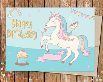 Biglietto Compleanno 9 Anni Unicorno - Auguri Personalizzabili Per Ragazze Bambine