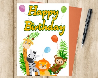 printable birthday cards animals printablesInstant Download | Etsy