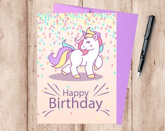 unicorn birthday ,printable birthday cards, Instant Download ,Digital Template ,birthday card, Digital Printable card,Happy Birthday Girl