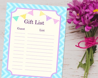 Gift list printable, Guest list printable,for Baby Shower or Birthday,Unicorn Gift List,Printables,Baby Shower, Gift Checklist, List Sheet