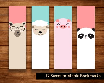 Animal Printable Bookmarks: Set of 12 (Digital Download)