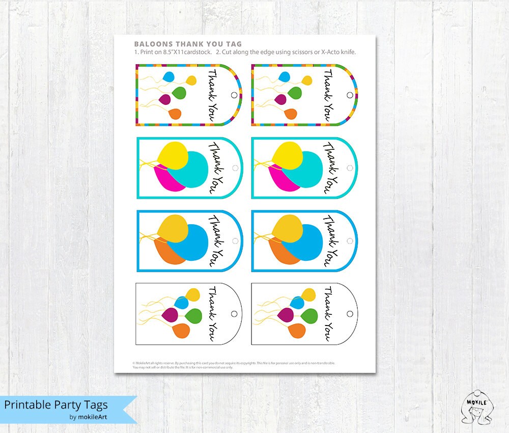 Printable Birthday Tags-printable Thank You tags - Etsy