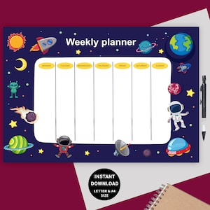 Space Weekly Schedule Printable: Kids Homeschool Planner (Digital Download)