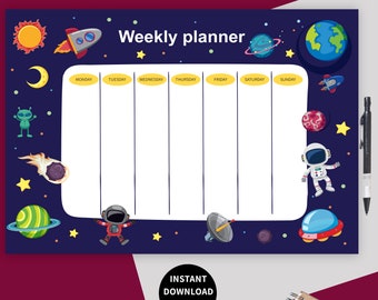 Space Weekly Schedule Printable: Kids Homeschool Planner (Digital Download)