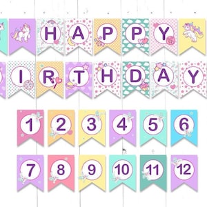 Printable Unicorn Birthday Banner - Happy Birthday Sign for Kids - Instant Download -Happy Birthday Unicorn Banner  - Printable Party Decor