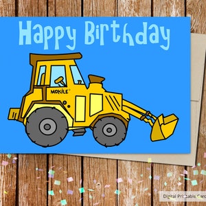 Verjaardagskaart bulldozer - afdrukbare constructiekaart voor jongens - direct downloaden
