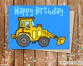 Bulldozer Birthday Card - Printable Construction Card for Boys - Instant Download
