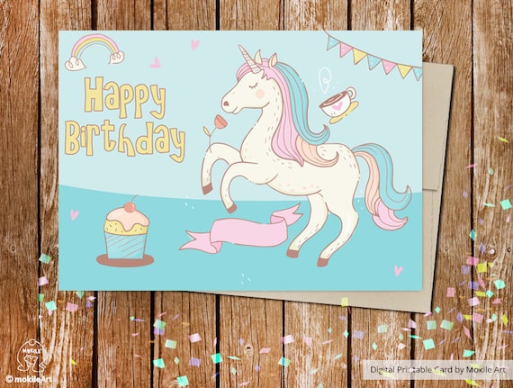 unicorn printableprintable birthday cards instant download