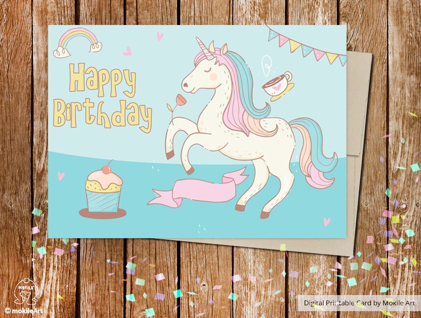 unicorn printableprintable birthday cards Instant Download | Etsy