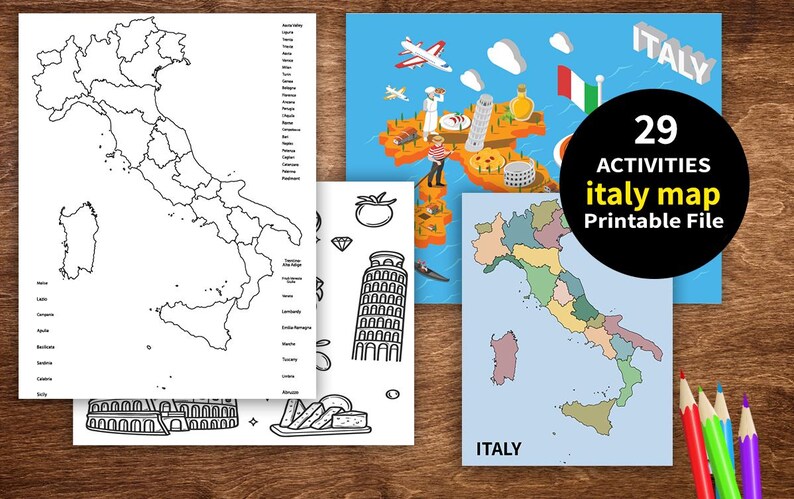 Italy Map Printable Activities for Kids: Geography, Landmarks, Coloring ...