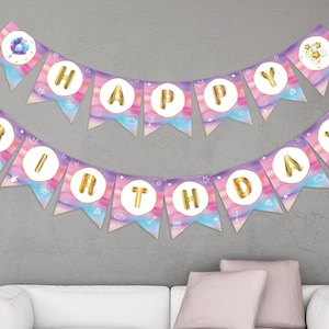 Happy Birthday Girlande zum Ausdrucken – Sofort Download, 16 Wimpel
