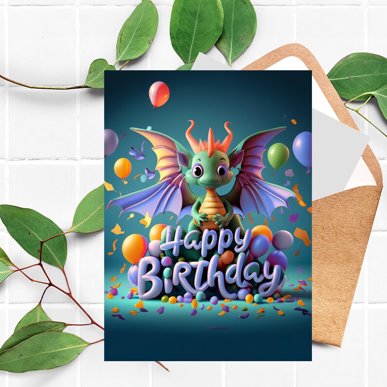 Dragon Birthday Card – Fantasy Greeting Card – Blank Inside – Purple - View #5