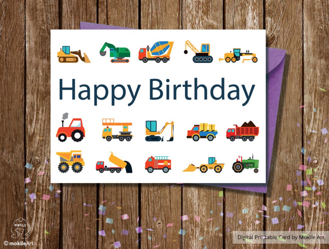 Construction Printable Printable Birthday Cards for Boy - Etsy