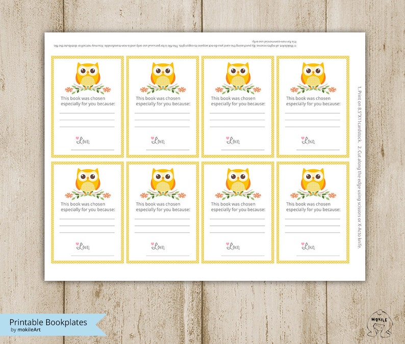 Childrens Bookplate,Book-themed Printable Bookplates Baby Shower Bookplate-Book Plates-INSTANT DOWNLOAD-Bookplates-owl Bookplates