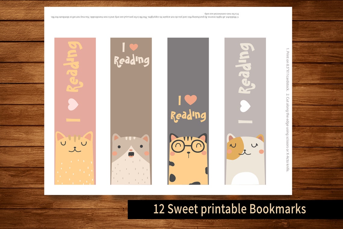 Printable Bookmarks Template, Cats Bookmarks, Printable Bookmarks Set