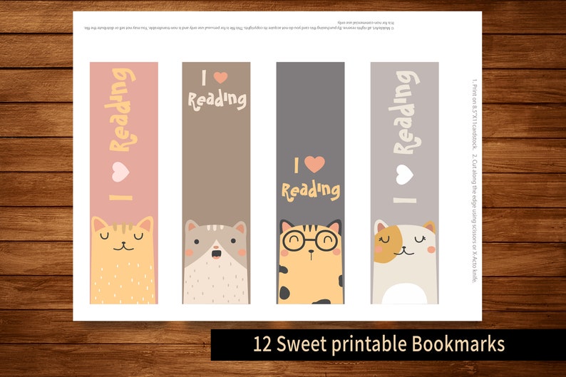 Printable Bookmarks Template, Cats Bookmarks, Printable Bookmarks Set ...