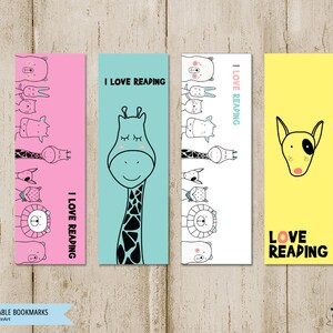 Animals Printable Bookmarks Template: Kids Bookmark Set (Digital Download)