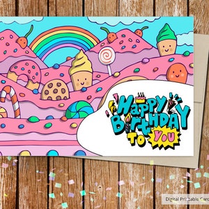 Biglietto d'auguri-Biglietto d'auguri Candy Land - Design stampabile disegnato a mano - Download digitale stampabile - file stampabile