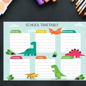 Dinosaur Homeschool Schedule,kids daily, printable schedule,Weekly Planner,Printable Colourful,weekly printable,Hourly Planner,Weekly kid