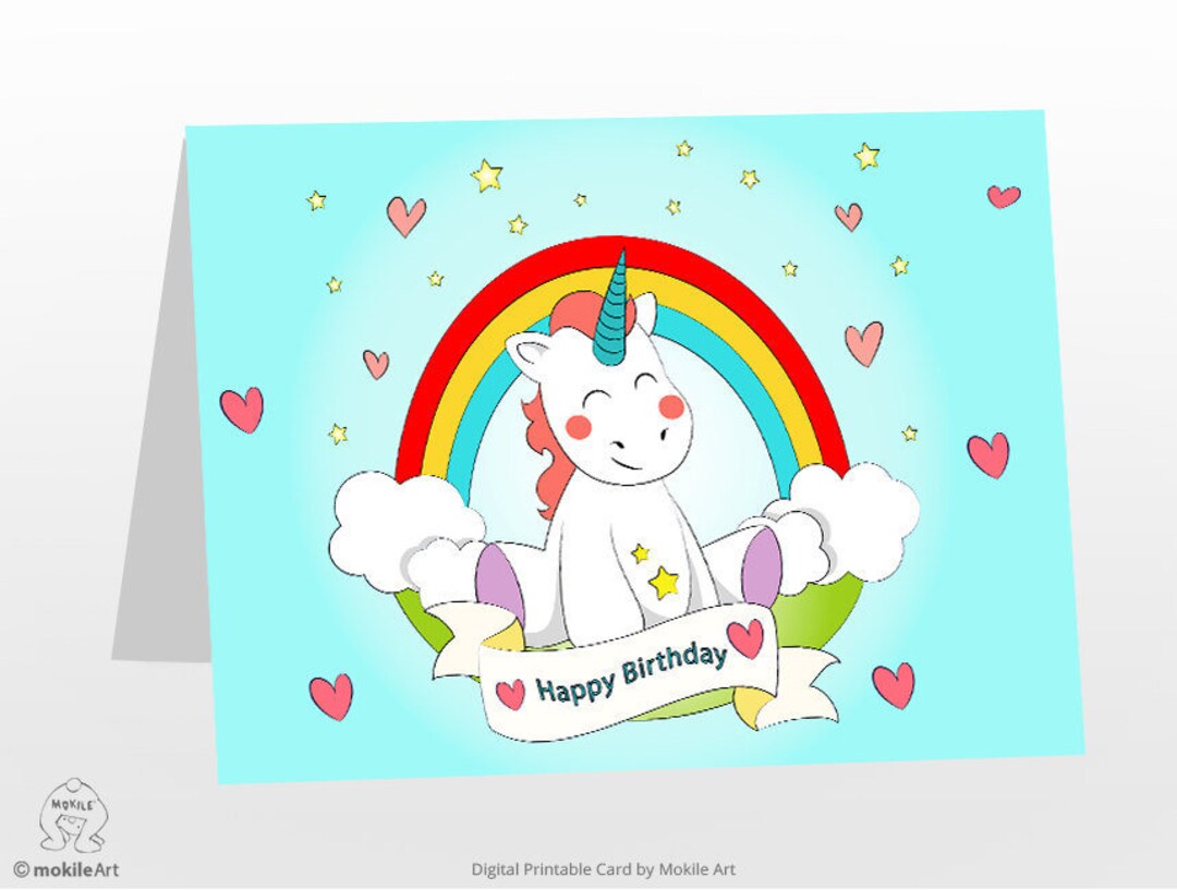 Unicorn Printable,printable Birthday Cards,happy Birthday Card ...