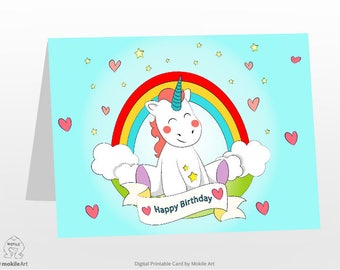 unicorn printable,printable birthday cards,Happy birthday card,downloadable birthday card,Digital Template,birthday card,Happy Birthday Girl