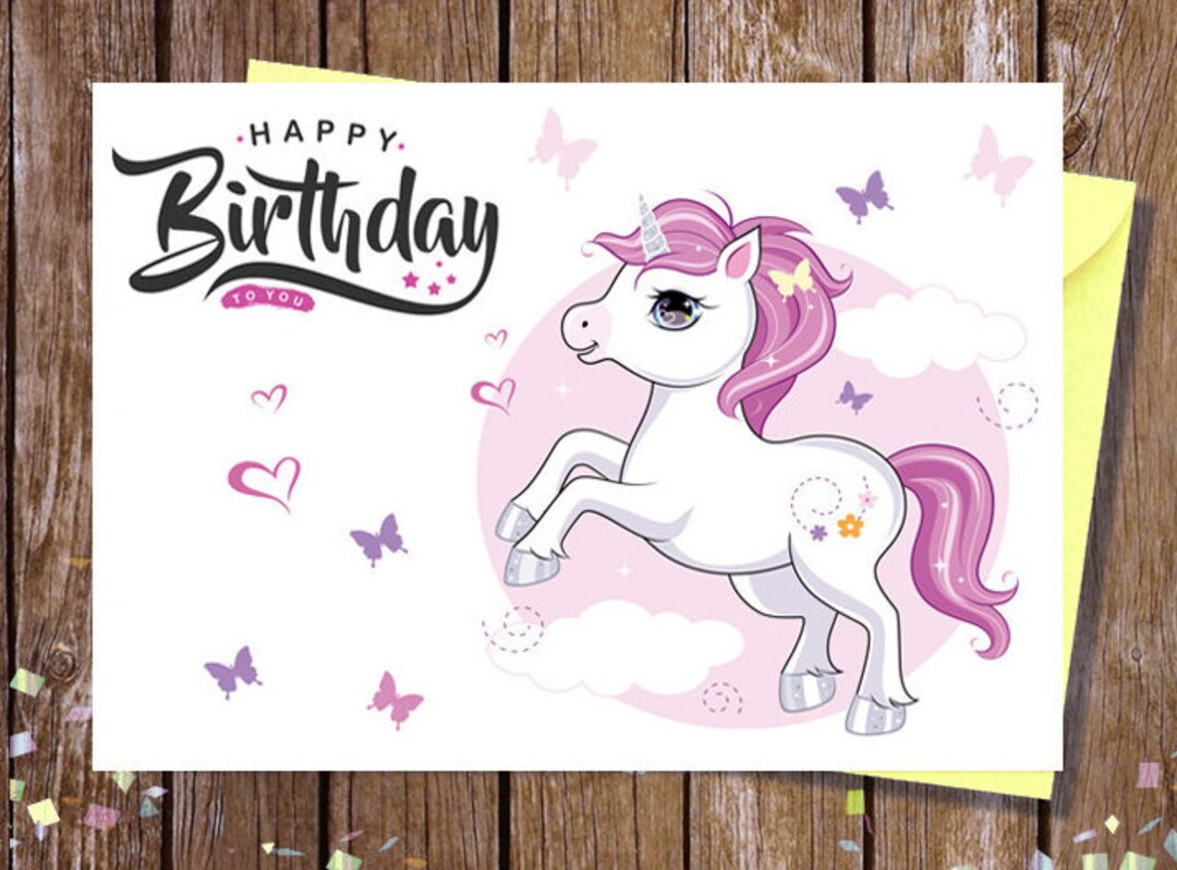 Girl Birthday Card Printable Unicorn Printable printable Etsy